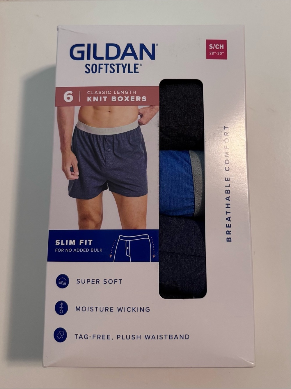 Gildan Softstyle Men's 6-Pack Classic Length Knit Boxers - Blue/Black